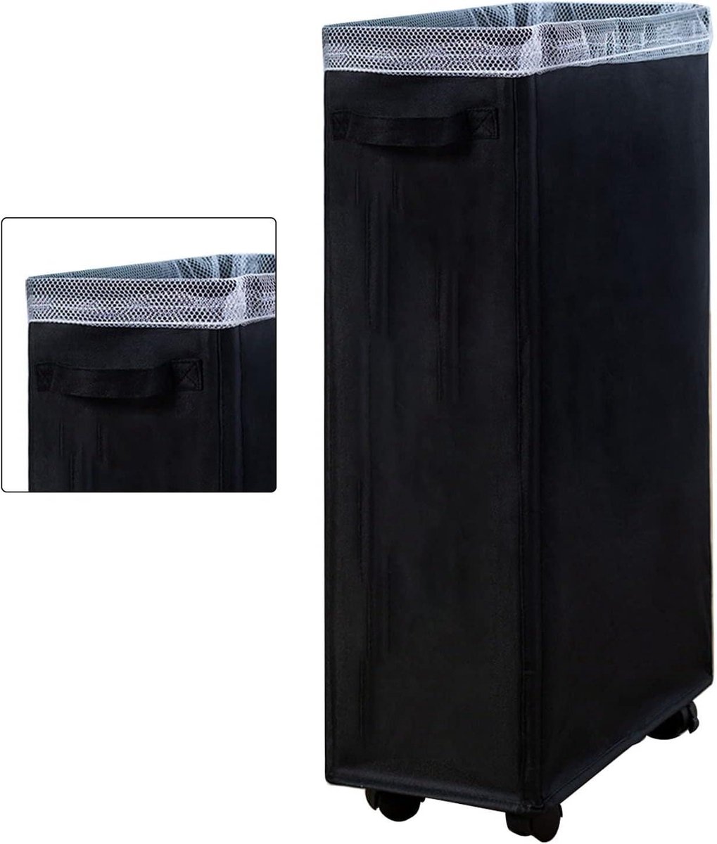 Wasmand Op Wielen - Opvouwbare Organizer - Kleding Sorteren - Compact Ontwerp - 58 cm Hoog - Zwart