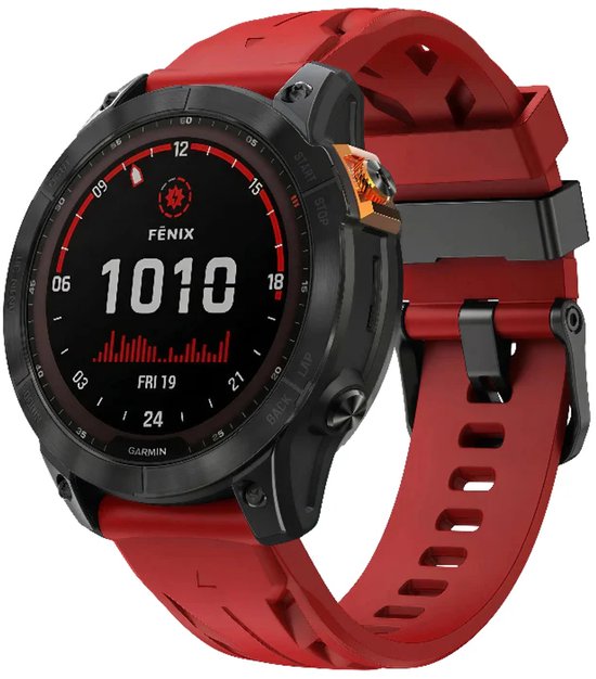 Bracelet Strap-it en silicone 'Race' compatible avec Garmin Fenix 8 (Pro-E-47mm) - Fenix 7 (Solar-Pro) - 6 (Solar-Pro) - Fenix 5 (Plus) / Forerunner 970 - 965 - 955 - 945 - 935 - 745 / Quatix 8 - 7 - 6 - 5 / Epix Gen 2 - Pro 47mm - Rouge