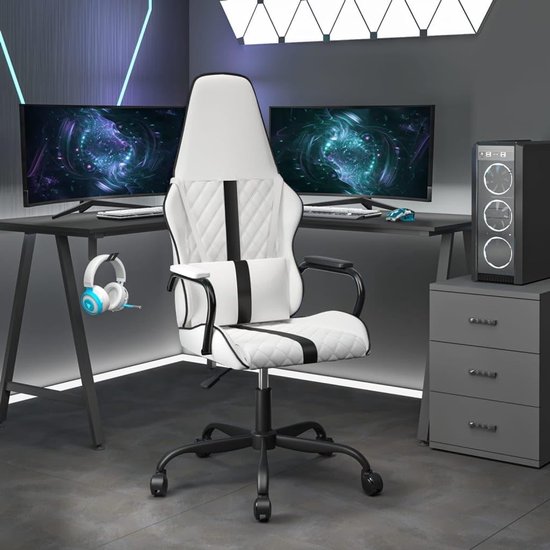 Gaming Stoel - Speelstoel Kantoorstoel - Comfortabel Gamen - Met Massagefunctie - Max 110 kg - Zwart Wit — afbeelding 3