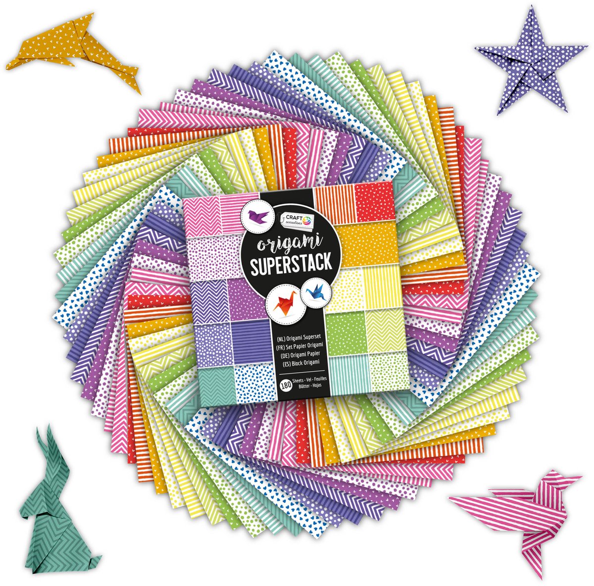 Origami Papier 180pcs - Vouwblaadjes - 15x15cm - Hobby en Creatief voor Kinderen en Volwassenen - Kraanvogel vouwen - Vouwvoorbeelden