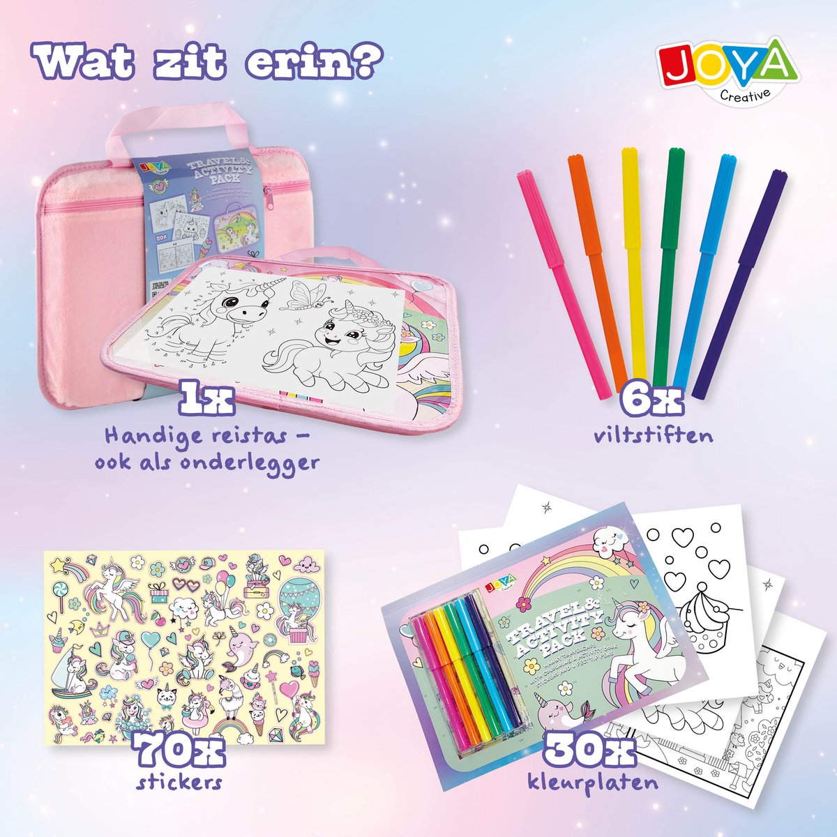Unicorn Reispakket - Kleurboek en Tekenpakket Meisjes voor Onderweg - Reisspeelgoed met Stickerboek en Doeboek - Vakantieboek - Joya Creative — afbeelding 5