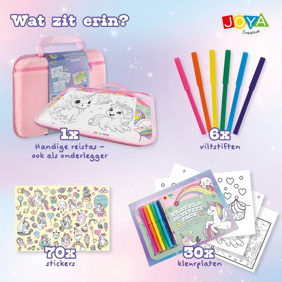 Unicorn Reispakket - Kleurboek en Tekenpakket Meisjes voor Onderweg - Reisspeelgoed met Stickerboek en Doeboek - Vakantieboek - Joya Creative