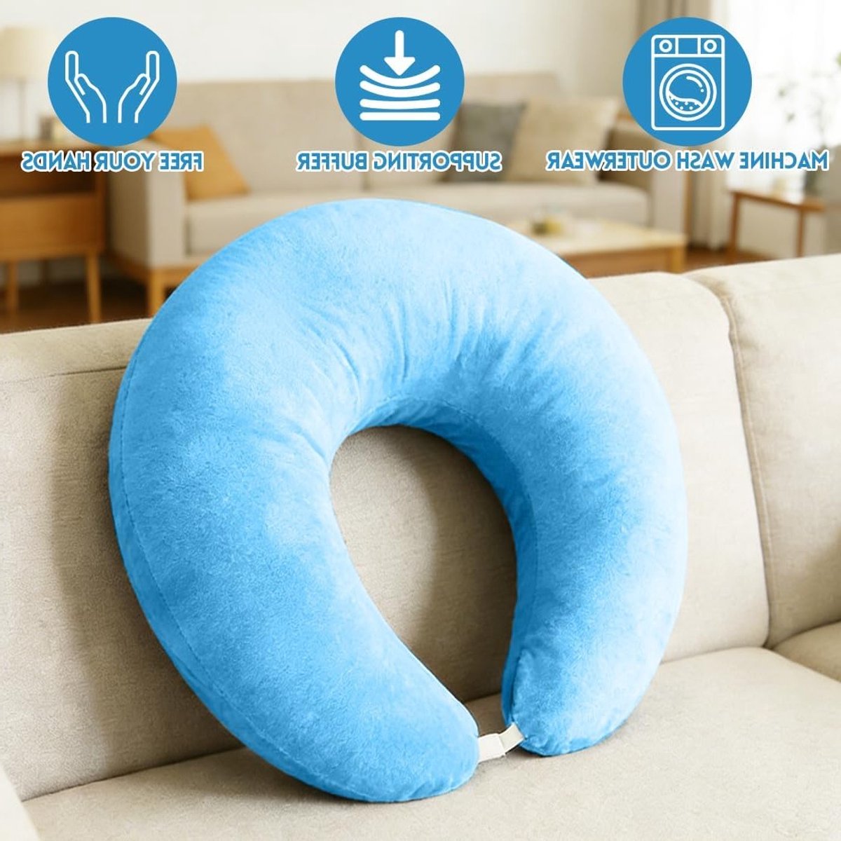 Ergonomisch Gaming Kussen en Lees Kussen voor Bed, Bank en Vloer, U-vormig Comfort Kussen met Ondersteuning voor Rug en Armen