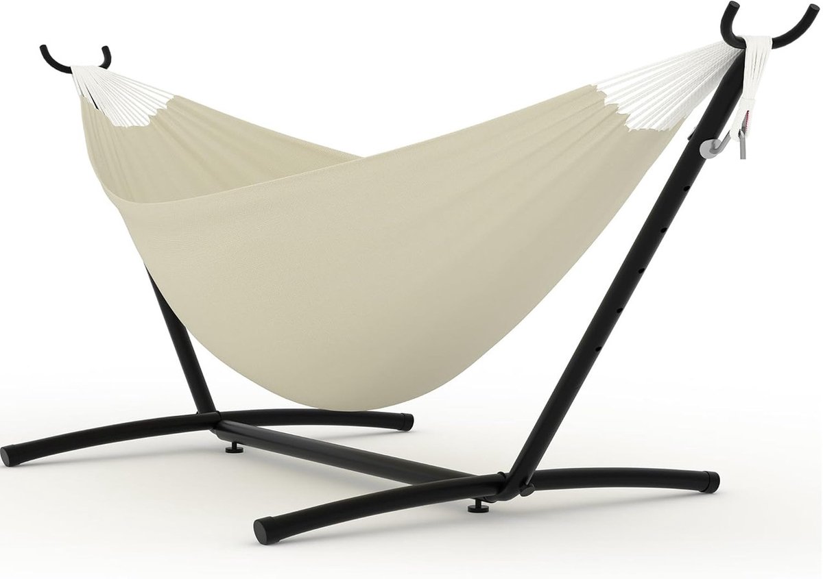 Dubbele Hangmat met Standaard - 2-Persoons Hangmat - Verstelbaar & Draagbaar - Max. 160 kg - Inclusief Draagtas - Voor Binnen en Buiten - beige