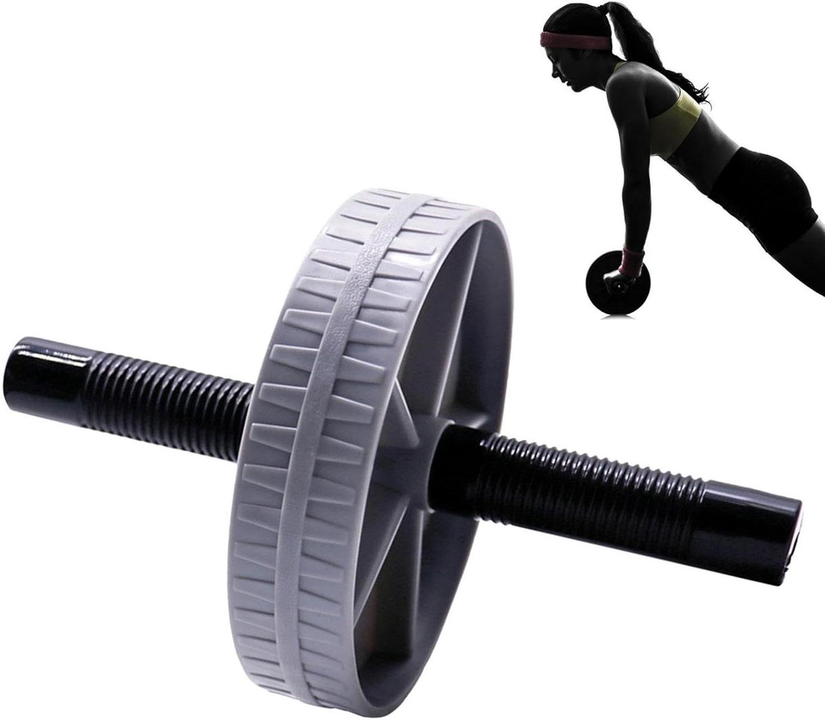 Buikspierroller - Fitness wiel - Kracht trainen - Anti-slip ontwerp - 15 cm diameter - Grijs