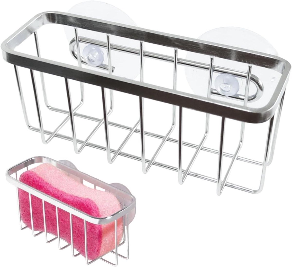 Spoelbaksponshouder - Keuken Organizer - Spoelbak Opruimen - Met Zuignap - 6x7x6 cm - Zilver