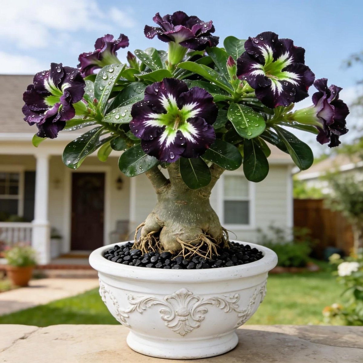 Woestijnroos Plant - Exotische Bloemen - Interieur Decoratie - Tweekleurige Bloemen - 10 cm - Paars Wit