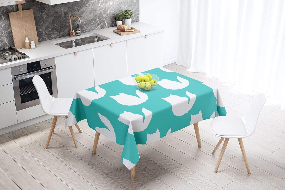 Tafelkleed - Beschermhoes - Eettafel Decoratie - Waterafstotend - 140x140 Cm - Turquoise Wit