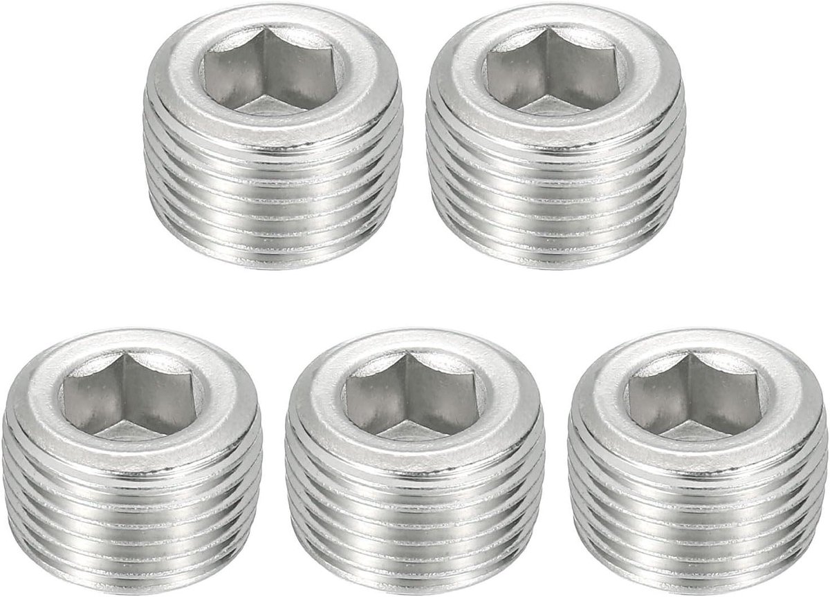 Buispluggen 5 stuks - Blindstoppen Schroefdraad - Leidingen Afdichten - Roestvrij Staal - NPT 3/8" - Zilver