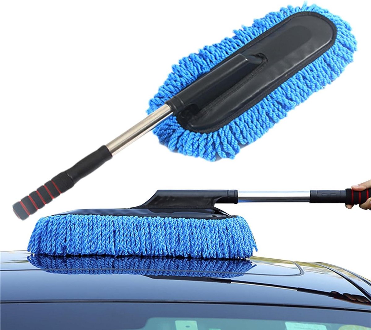 Auto Stofborstel - Reinigingsborstel - Auto Interieur Reinigen - Verstelbare steel - 90 cm uitschuifbaar - Blauw
