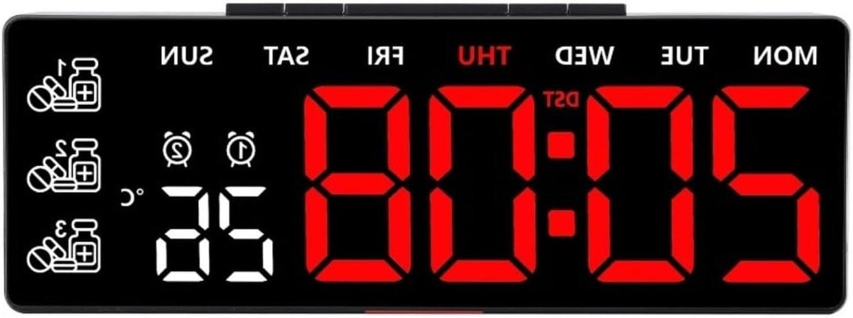 Digitale Wandklok - LED Klok - Tijd Weergeven - Automatisch Dimmen - 19 x 4 cm - Zwart