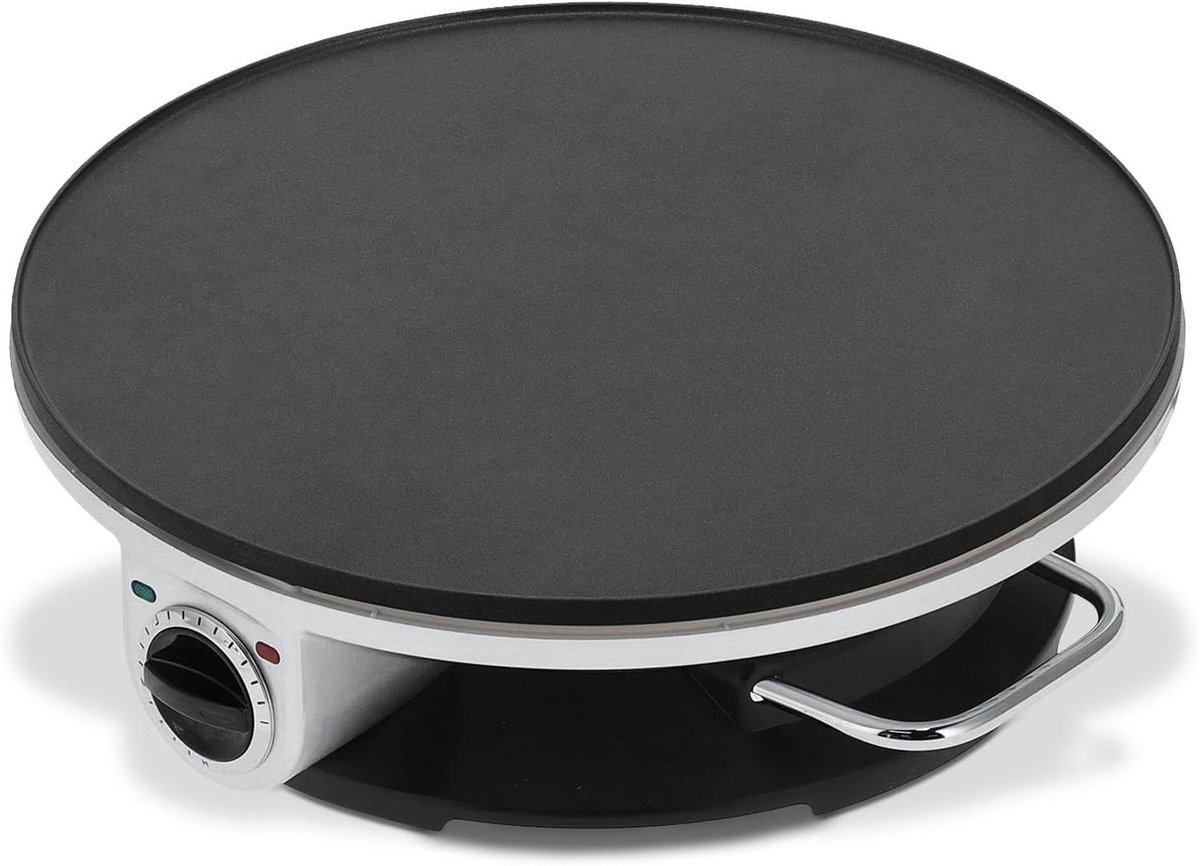 Elektrische Pannenkoekenmaker - Crêpe Plaat - Snelle Ontbijtjes Maken - Verstelbare Temperatuur - 32 cm Diameter - Zwart en Zilver