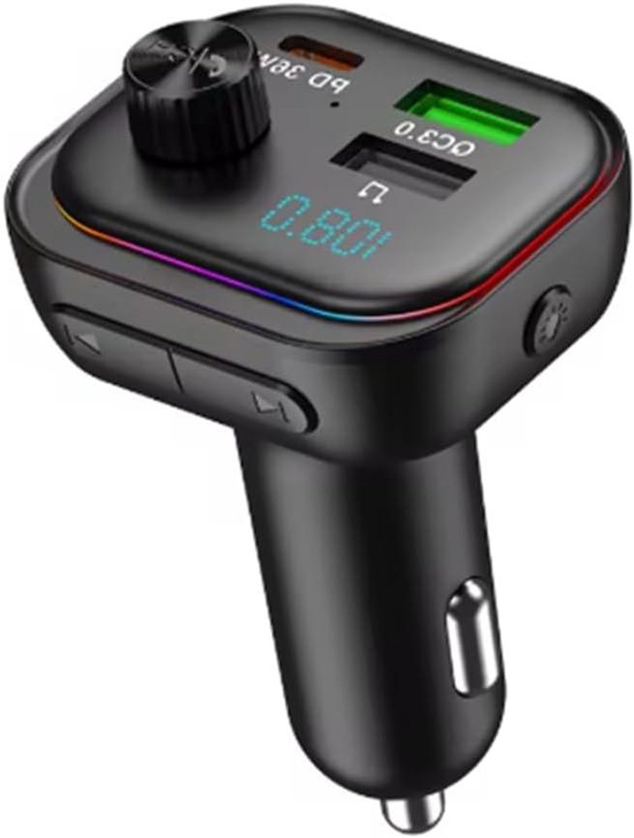 Auto FM-Zender - Bluetooth Adapter - Muziek Streamen - 7 Kleuren Licht - 54W Snelladen - Zwart