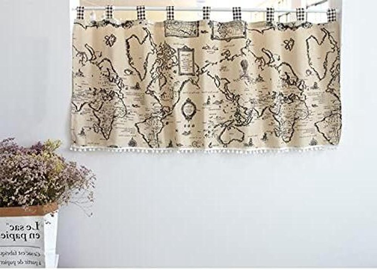 Vitrage met lussen - Korte gordijnen raambekleding - Keuken decoreren - Kaartenpatroon - 1