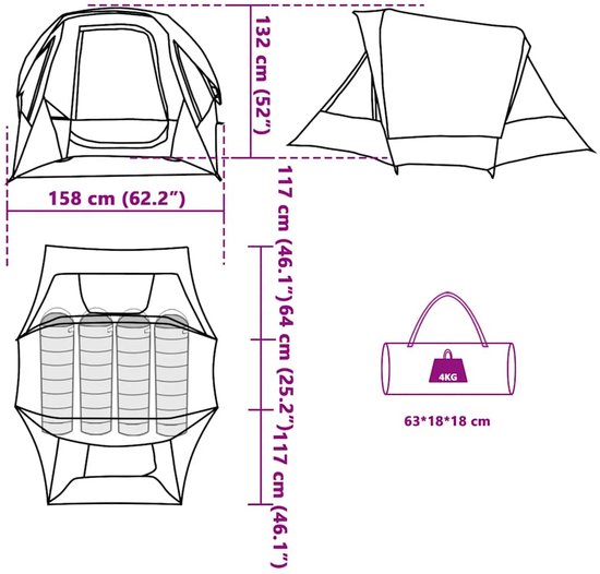 vidaXL - Tent - 4-persoons - waterdicht - grijs - en - oranje van Vidaxl — afbeelding 5