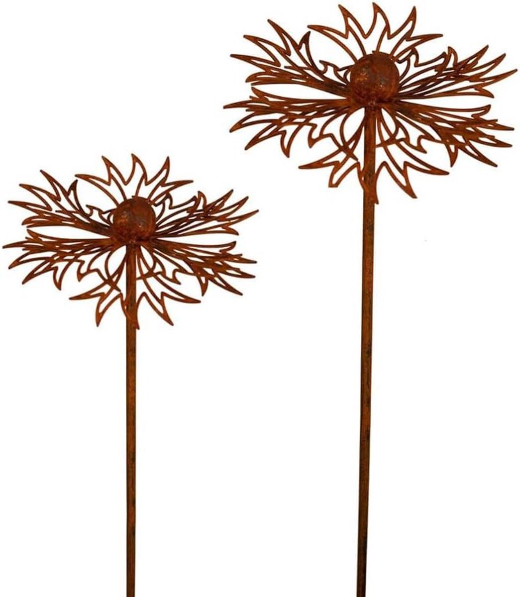 Tuinstekers bloem klaprozen - Bloemstekers metaal - Tuin decoreren - Handgemaakt roest patina - 60x15 cm - Roestkleurig