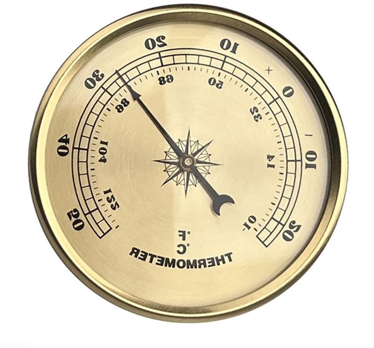 Klok Thermometer - Klok met Temperatuurmeter - Decoratie Binnen Buiten - Metalen Frame - 90 mm Diameter - Goud