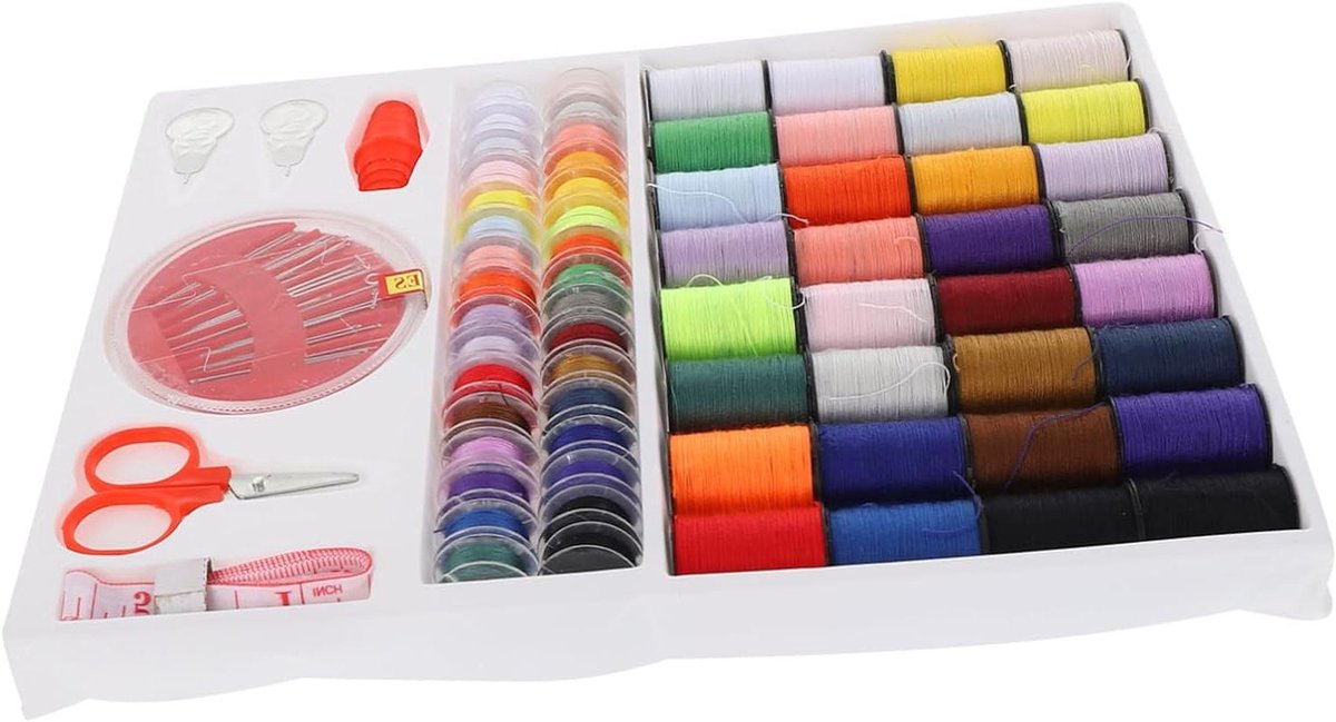 Naaiset - Naaikit Naaigerei - Kleding Repareren - Compleet met 64 Garenrollen - Compact Formaat - Diverse Kleuren