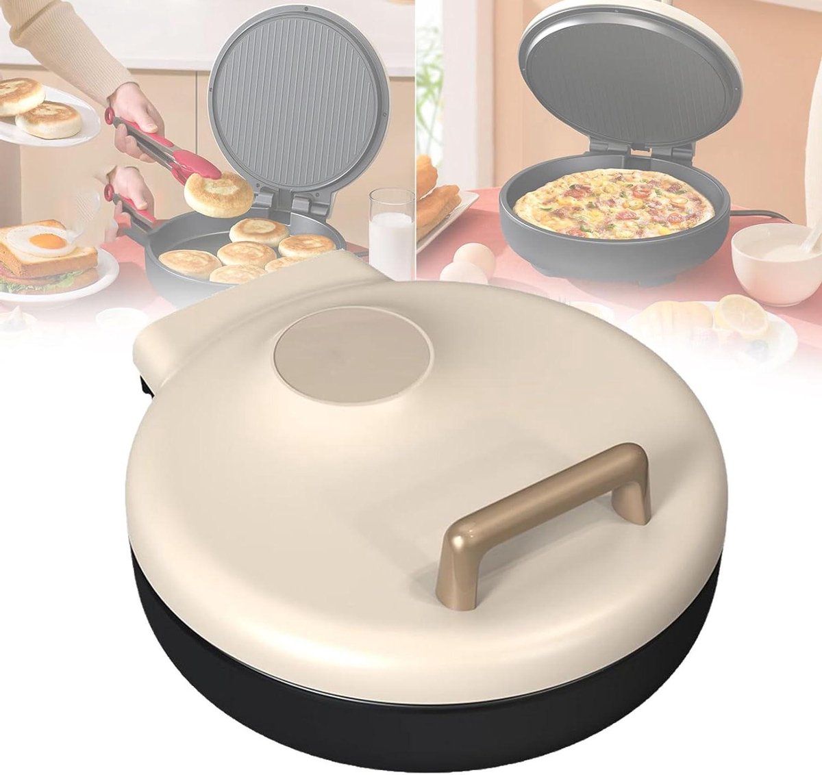 Aanrecht Pizza Maker Pannenkoeken Maker Snelle Maaltijden Bereiden Dubbelzijdige Verwarming 1500W Zwart
