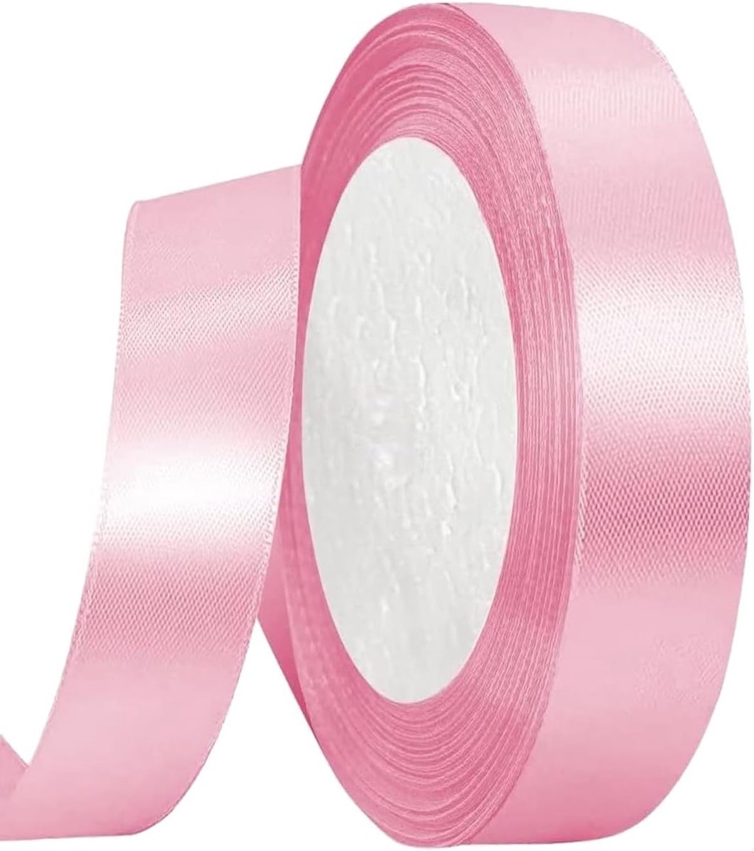 Satin Roze Strikband 25mm x 22m voor Bruiloften, Cadeaus, Taartdecoratie en Creatieve Knutselprojecten