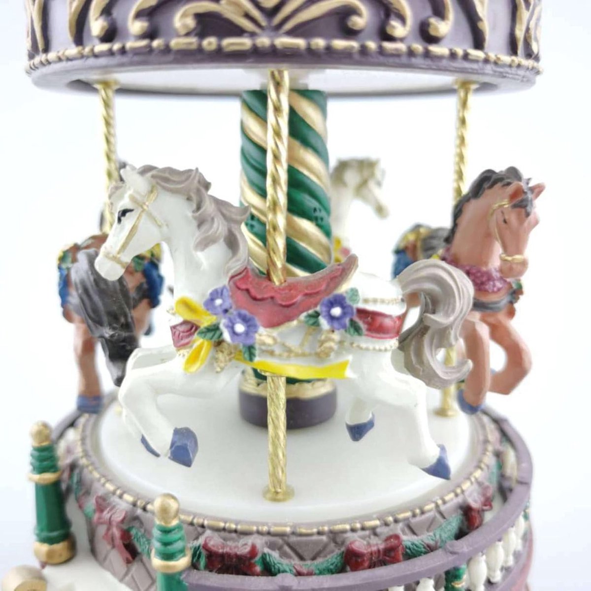Mini Draai Carousel Speelgoed, Creatieve Kunsthars Handgemaakte Ornamenten voor Kinderen en Kerstfeest Decoratie