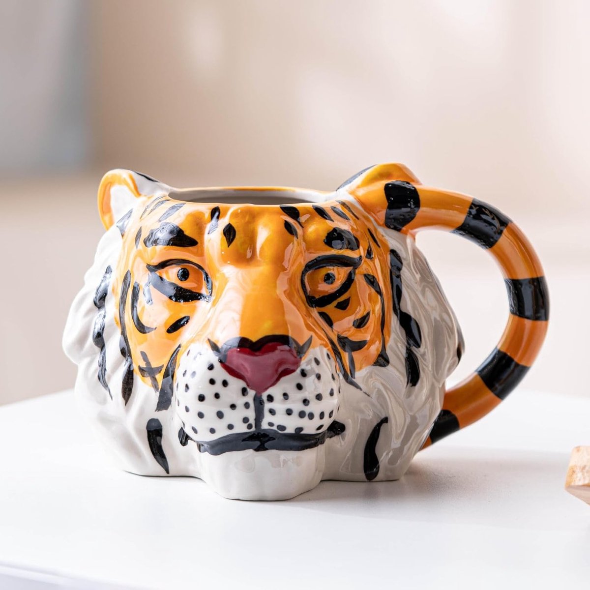 Creatieve 3D Tijger Hoofd Mok - Keramische Koffiemok voor Thee, Melk en Drankjes met Handvat