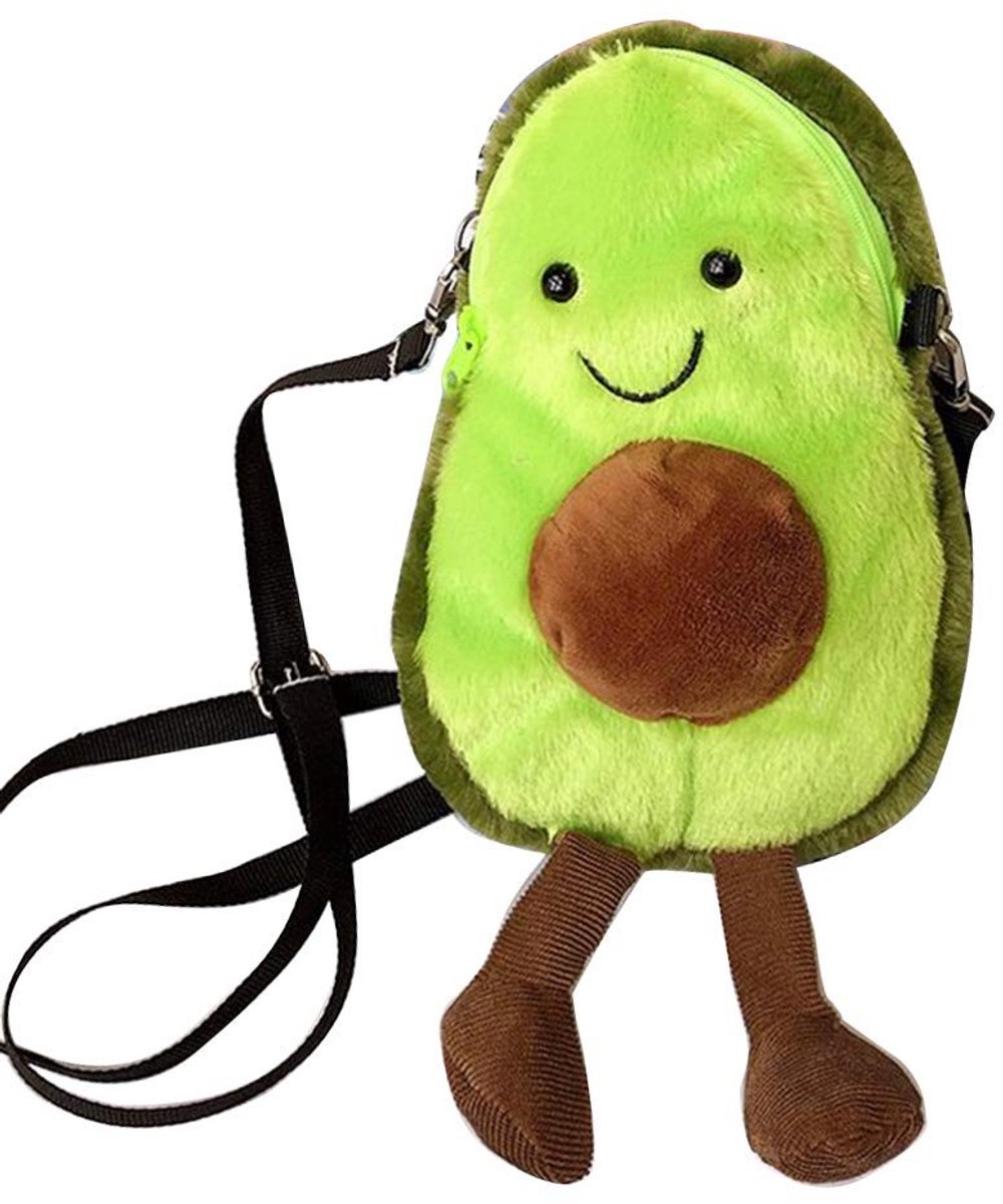 Dailygoody - Avocado schoudertas - Schattige pluche tas - Zacht en comfortabel - Avocado design - Ruime opslag - Geschikt voor meisjes - 13 x 22 x 5 cm
