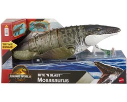Jurassic World Rebirth Bijtende en Explosieve Mosasaurus, actiefiguur en mini-Dilophosaurus, dinosaurusspeelgoed met kaken die ver open kunnen, beweegbaar, ziet eruit als in de film