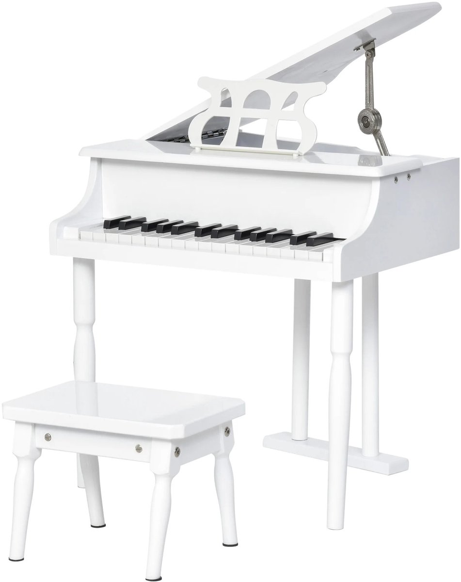 Archi Kinder piano – Houten speelgoed piano - Met kruk & bladmuziekhouder - 30 Toetsen - Speelgoed voor kinderen – 52 × 50 × 49 cm – Wit