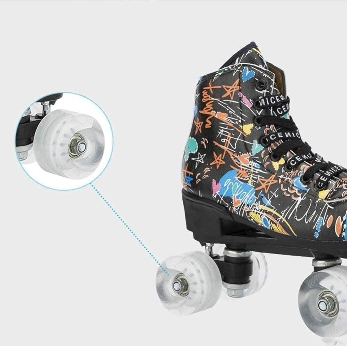 Graffiti Skates - Dubbele Rij Skates - Buiten Skaten - LED Knipperende Wielen - Maat 37 - Wit