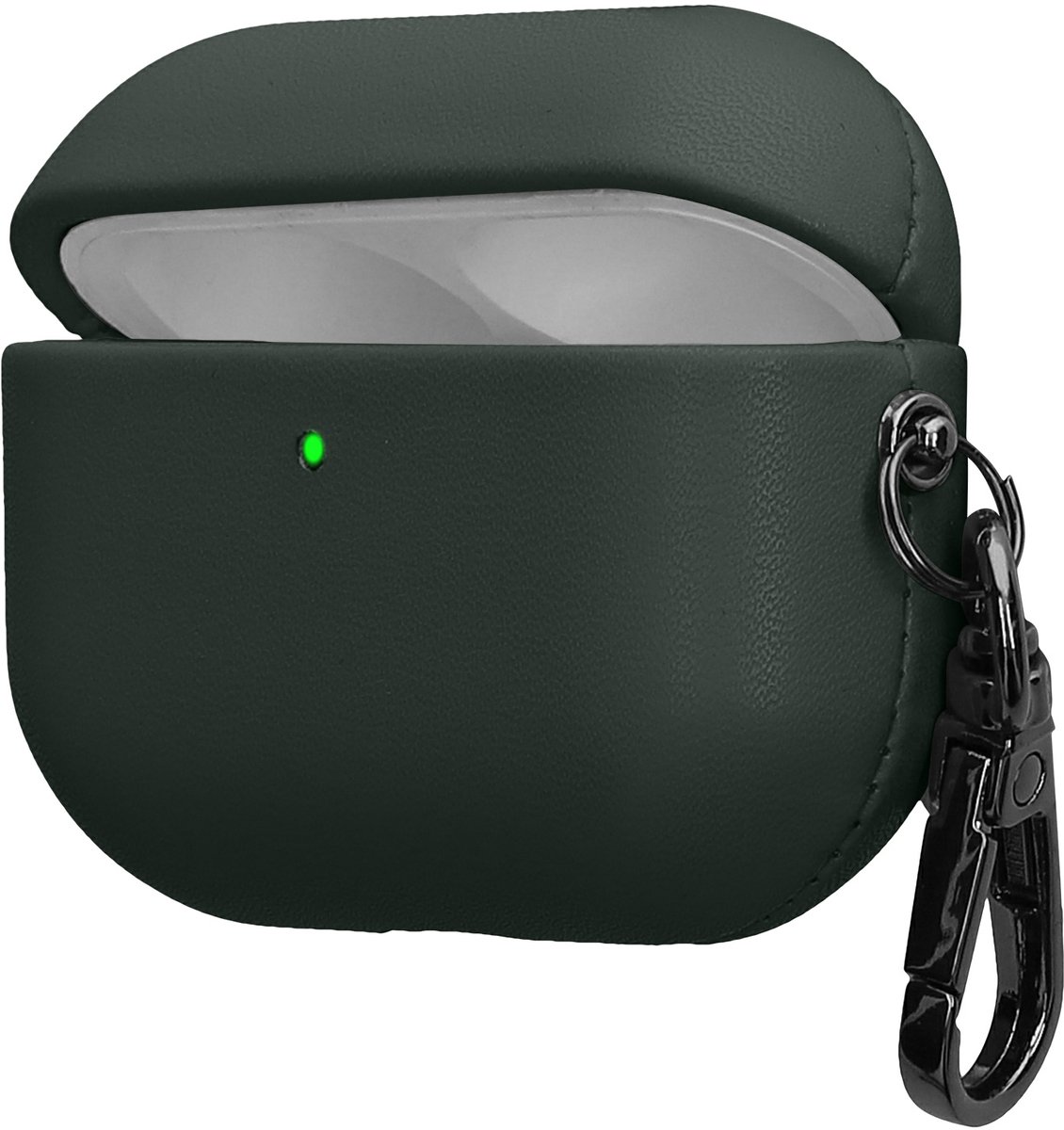 kwmobile Kunstleren hoes voor Apple Airpods Pro 2 / Pro 1 – Slim cover met karabijnhaak – Opbergtasje voor oordopjes – Etui in donkergroen