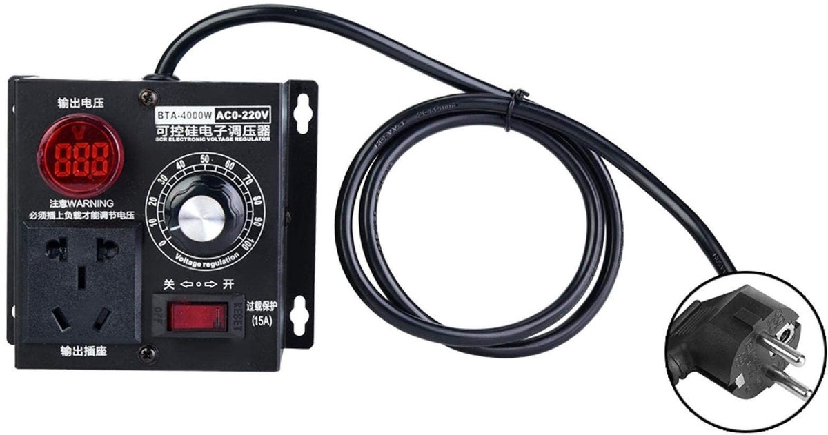Dailygoody - Motor Speed Controller - AC 220V - 4000W Spanningsregelaar - EU Stekker - Traploos instelbaar - Geschikt voor motoren - 500 Gram