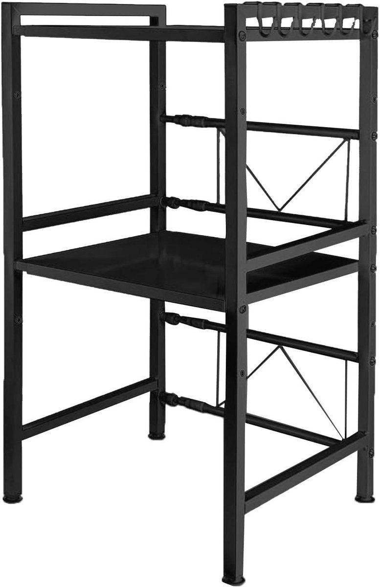 Magnetronrek Uitschuifbaar - Keuken Organizer - Keuken Opbergen - Verstelbare Diepte en Hoogte - 40-64 cm Breed - Zwart