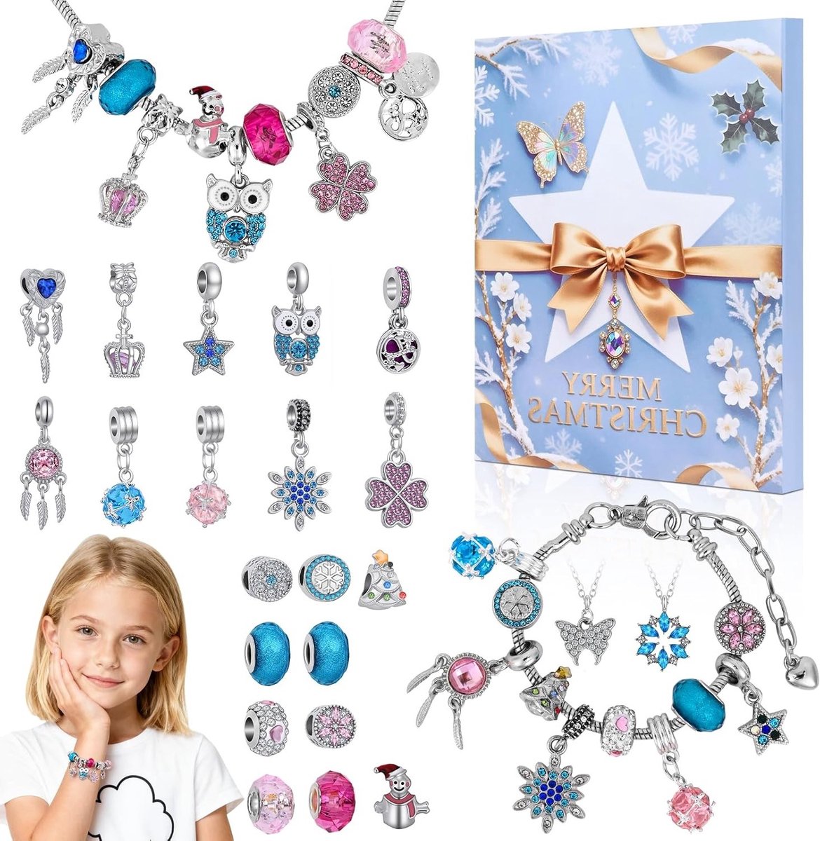 Kerstkalender met Sieraden en Creatieve Knutselsets voor Meisjes - Armbanden en Accessoires
