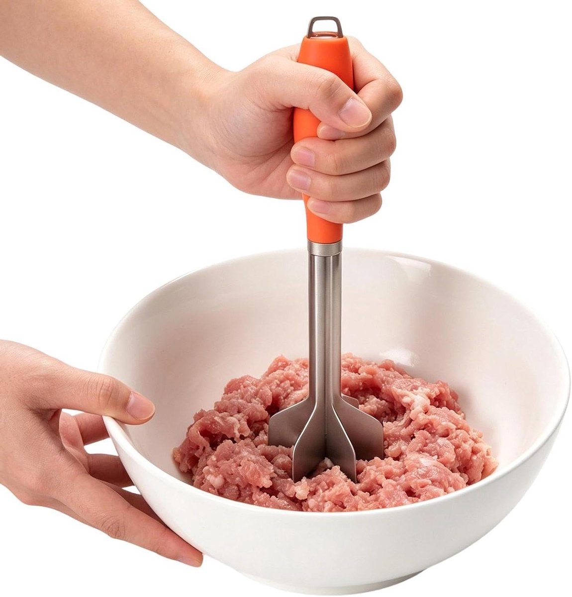 Hakmolen Vleesmolen - Hamburgerpers Keukenmolen - Maaltijden Bereiden - Gelijkmatig Hakken - 29 cm - Oranje Handvat