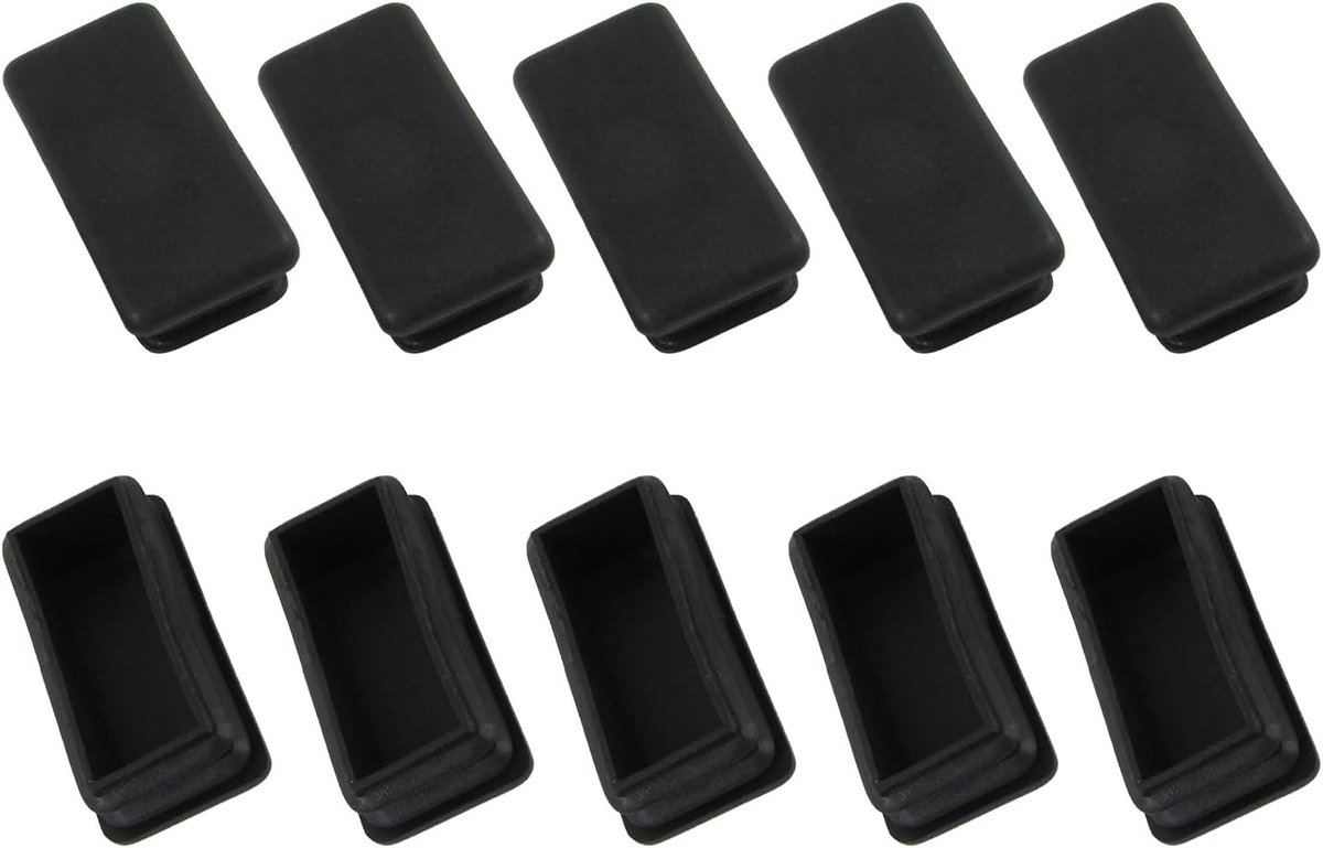 Rechthoekige Eindkappen 50 x 20mm - 10 Stuks, Plastic Invoeren voor Meubels, Tafel- en Stoelpootbescherming, Zwart