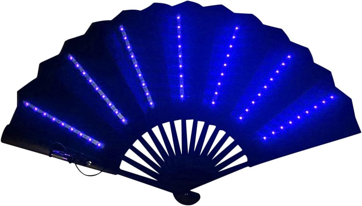 Opvouwbare Ventilator - Handventilator LED - Festival Sfeer - Met LED Verlichting - 26 x 6 cm - Blauw