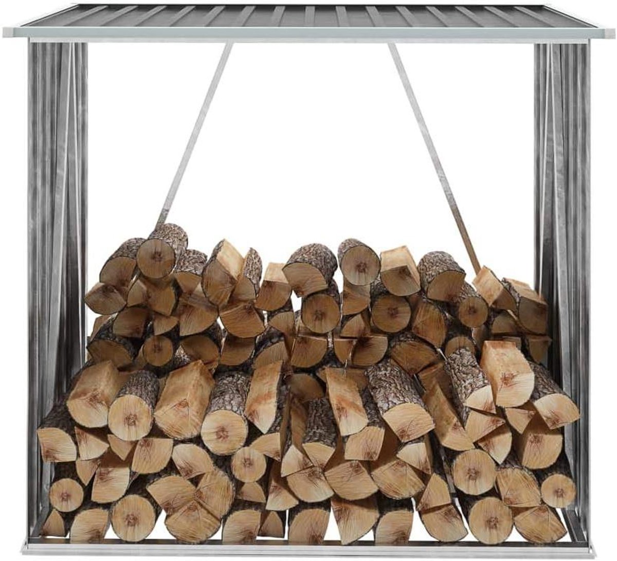 Tuinhuis Metaal - Houtopslag Schuur - Haardhout Opslaan - Verhoogde Bodem - 163 x 83 x 154 cm - Groen Antraciet