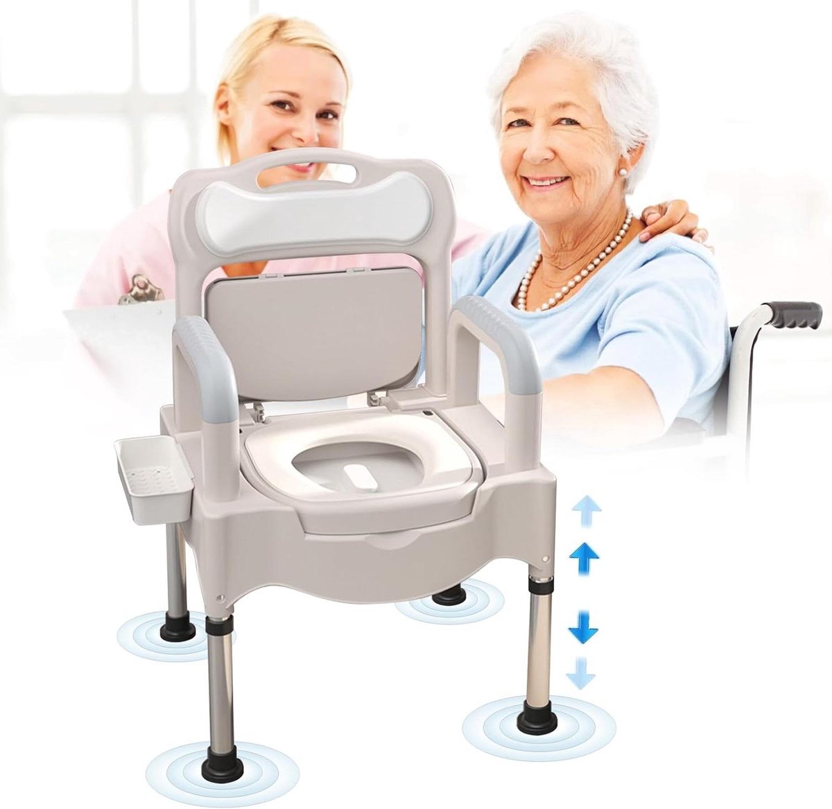 Commode Toiletstoel - Verstelbare Po Stoel - Thuiszorg Hulp - In Hoogte Verstelbaar - Max 350 lbs - Grijs