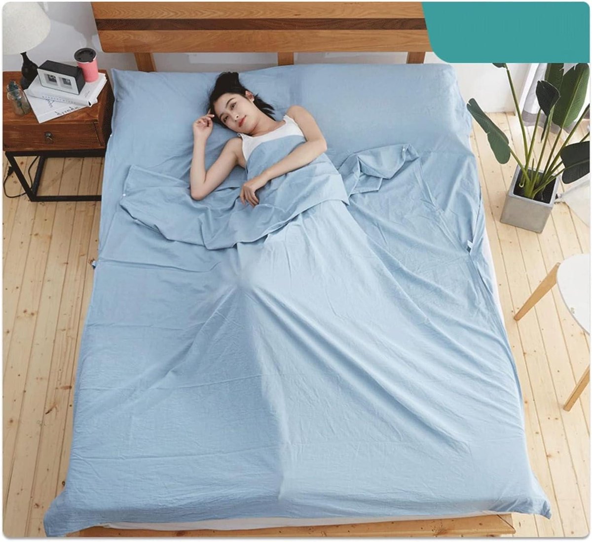 Reisslaapzak Katoen - Slaapzak Liner Dun - Kamperen en Reizen - Zacht Ademend Materiaal - 80x210cm - Blauw
