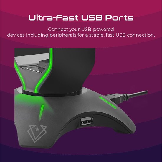 Gaming Headset Standaard - Headset Houder - Bureau Organisatie - 3-in-1 Multifunctioneel - Met RGB Verlichting - Zwart — afbeelding 5