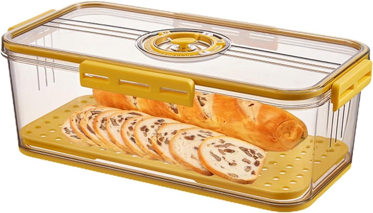 Broodbak - Broodtrommel Opslagcontainer - Brood Vers Houden - Met Tijdregistratie - 33.5 x 18.5 x 12 cm - Geel