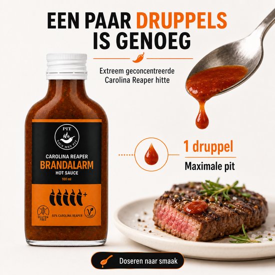 Saus Met Pit - Carolina Reaper Hot Sauce - Extreem Pittige Saus (2,2 Miljoen Scoville) - De Heetste Chilisaus met 50% Carolina Reaper Pepers - 100ml
