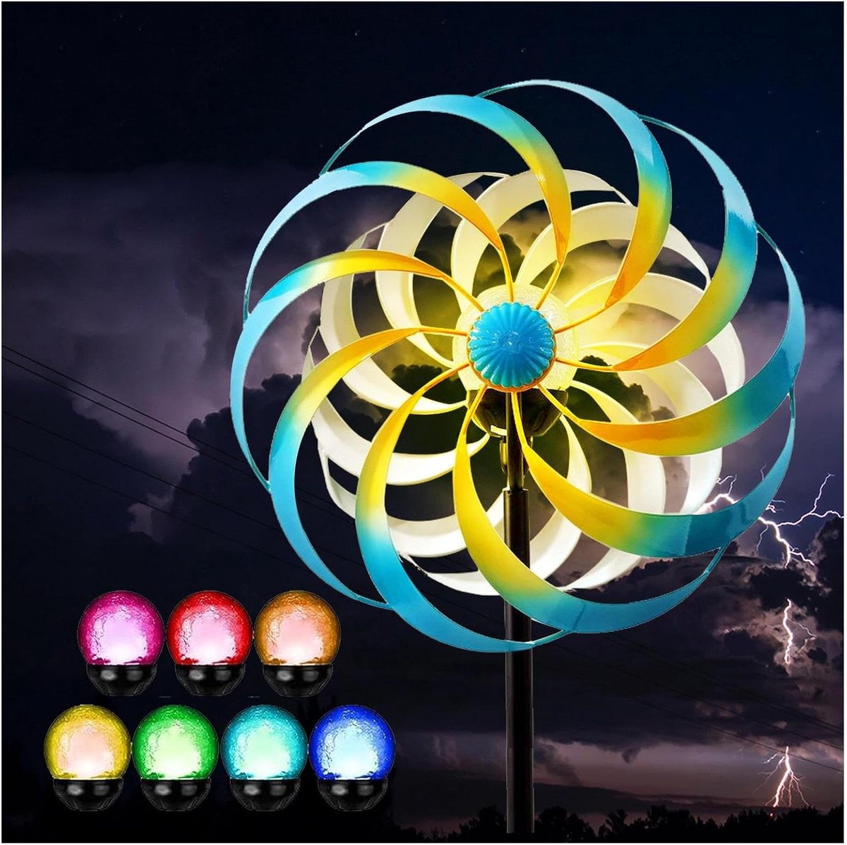 Windspinner Tuin - Windmolen Decoratie - Tuin Verfraaien - Zonne-energie LED - 188 cm - Blauw