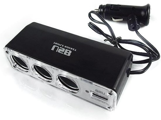 Auto Socket Adapter - Verdeler met USB - Meerdere Apparaten Laden - 3 Stopcontacten + USB - 12V/24V - Zwart