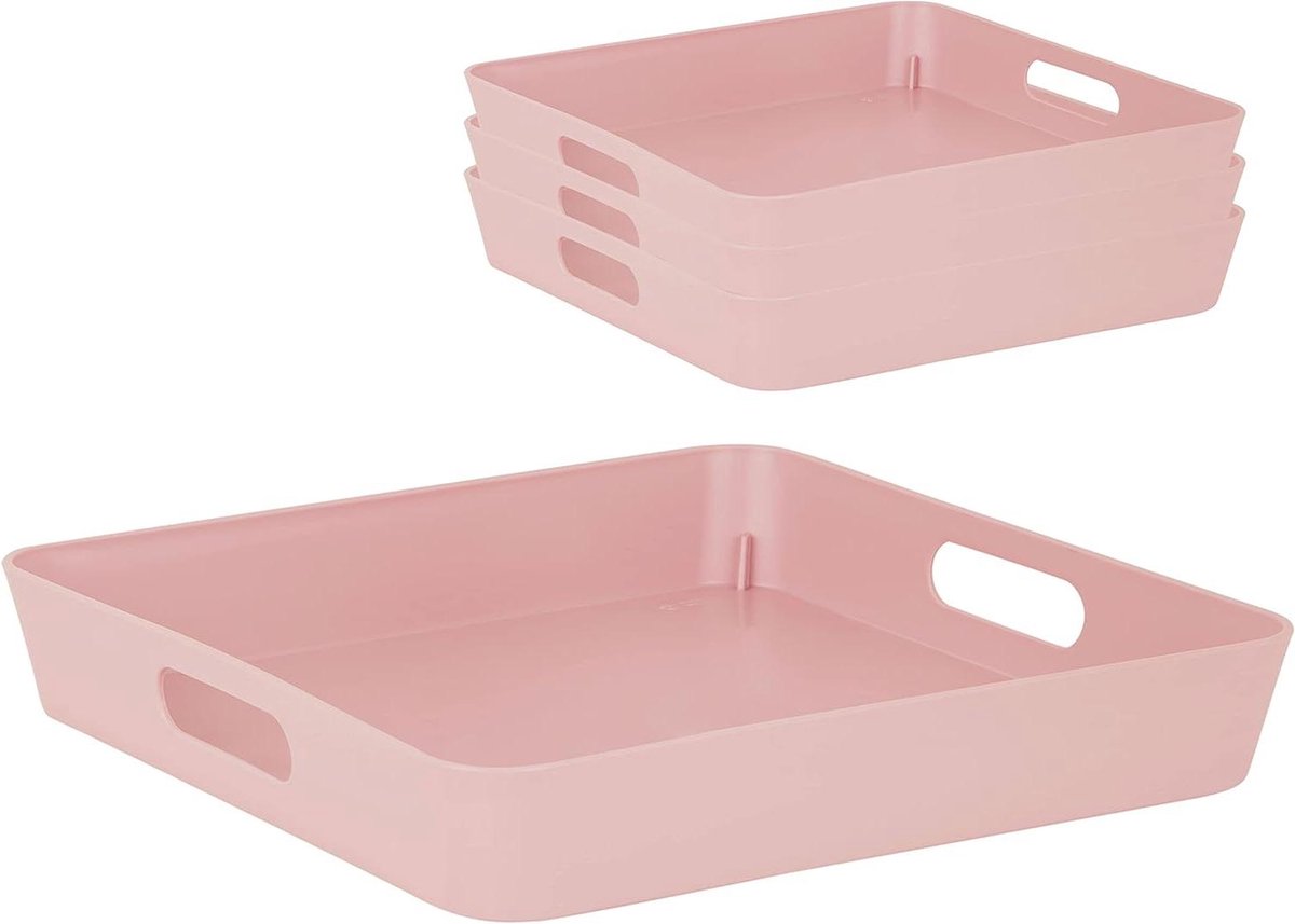 Opbergbox Set - Opbergmanden - Ruimte Ordenen - Stapelbaar Ontwerp - 30x30x5 cm - Roze