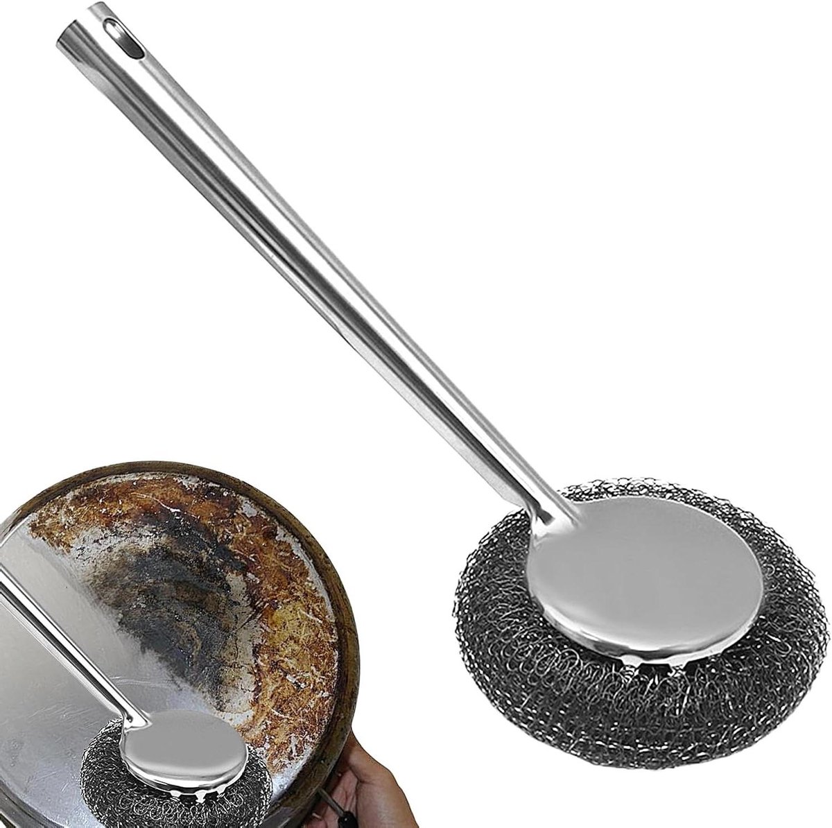Staalwolreiniger - Reinigingspads - Intensief Schrobben - Afneembare steel - Lange steel - Meerkleurig