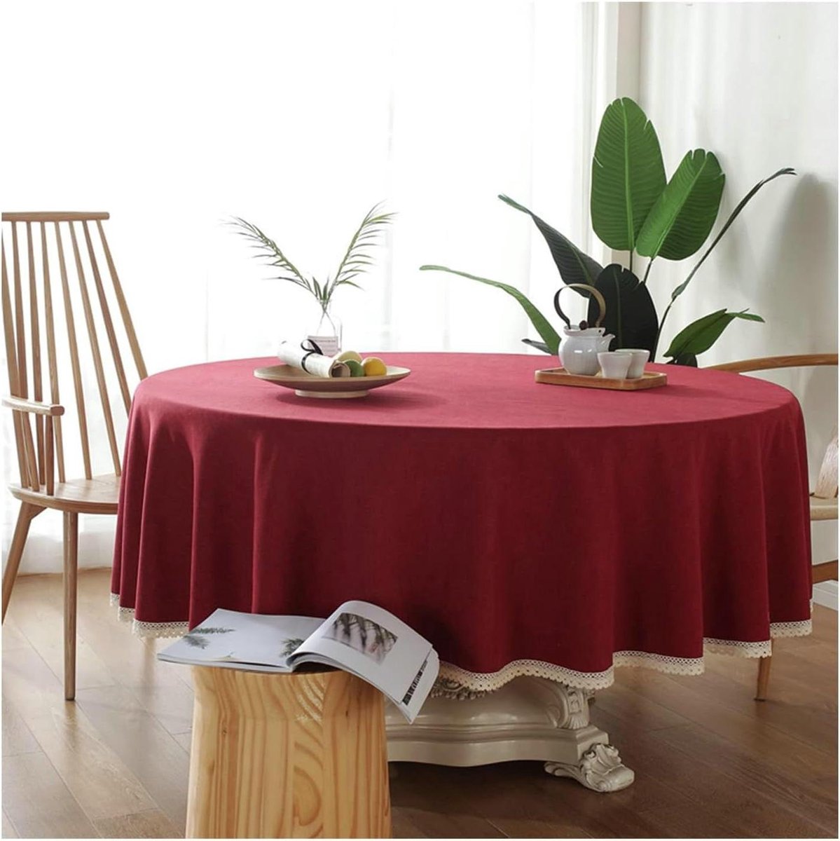 Rond tafelkleed - Keukentextiel - Tafel decoreren - Hittebestendig polyester - 200 cm - Rood