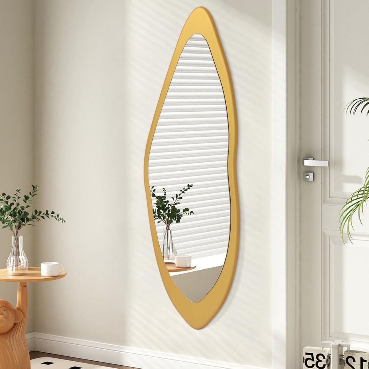 Grote Onregelmatige Volledige Lichaams Spiegel met Houten Frame voor Slaapkamer, Woonkamer en Entree 120 x 40 cm