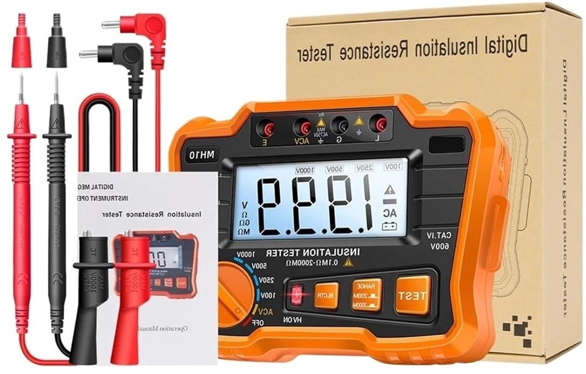 Isolatieweerstand Meter - Digitale Megohmmeter - Elektrisch Testen - Automatische Ontlading - 160x125x85 mm - Oranje